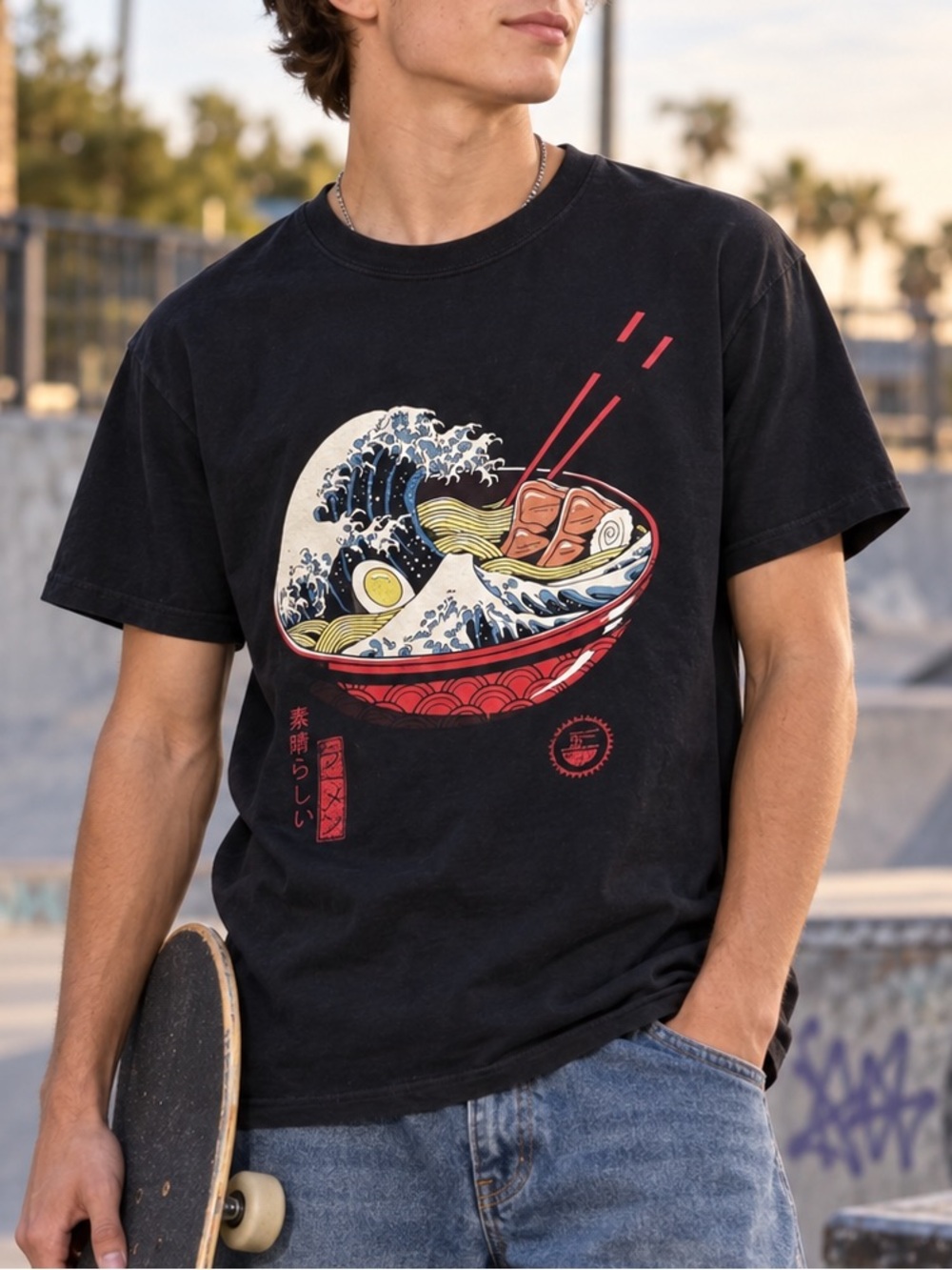 Black Matter Great Ramen Wave Graphic T-Shirt Black M